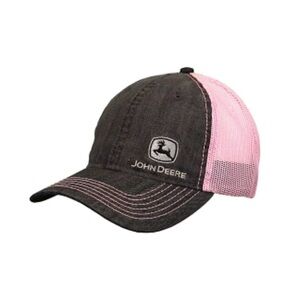 John Deere Women’s Chambray Charcoal and Pink Trucker Hat